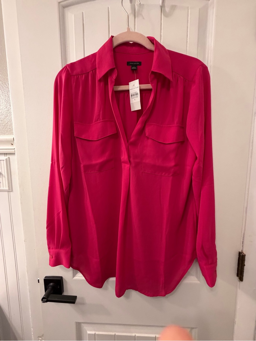 Ann Taylor Hot Pink Button-Front Long Sleeve Blouse